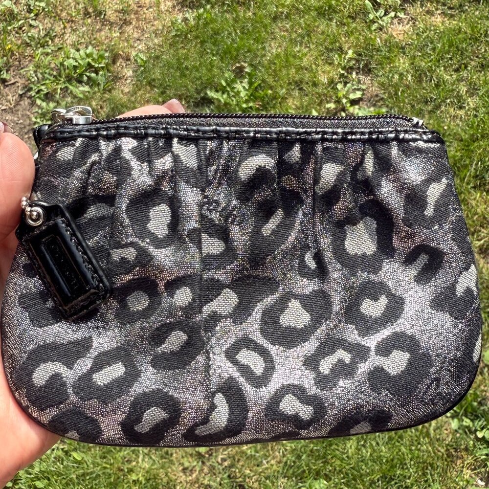 Coach Wristlet Leopard Ocelot Black and Silver
